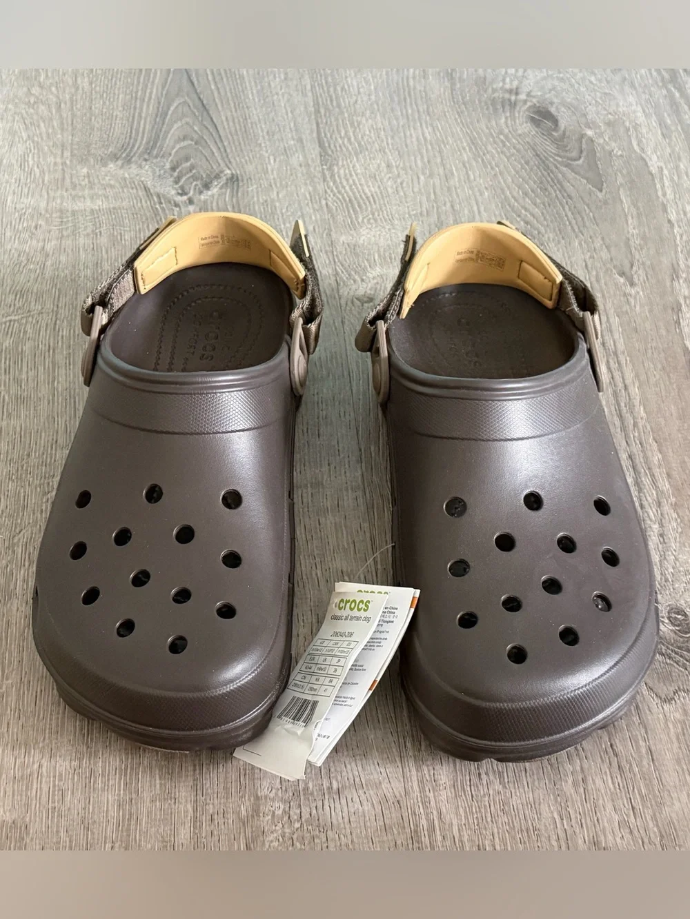 CROCS Classic All Terrain Men's Dark Espresso Brown Clog with Tan Heel Strap